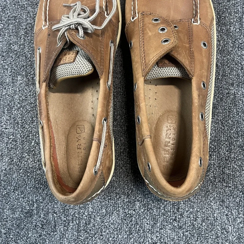 Sperry Top-Sider Billfish Boat Shoes 13M Brown Tan Leather Mesh Nautical Preppy